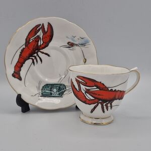 Royal Albert Lobster Design Teacup and Saucer Set - Red and Gold